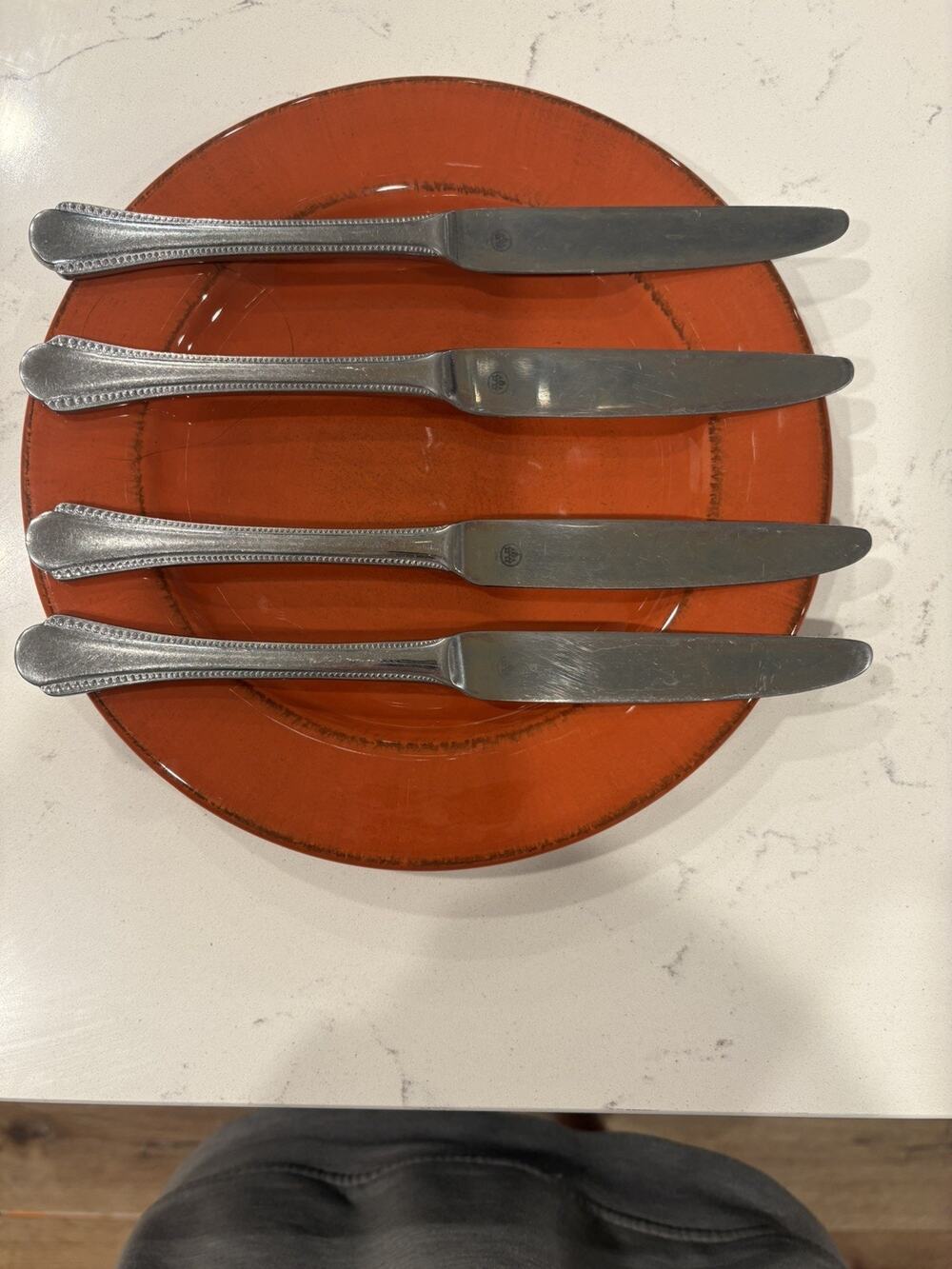 • Pfaltzgraff American Bead Dinner Knives Stainless Steel Set of 4 Silverware